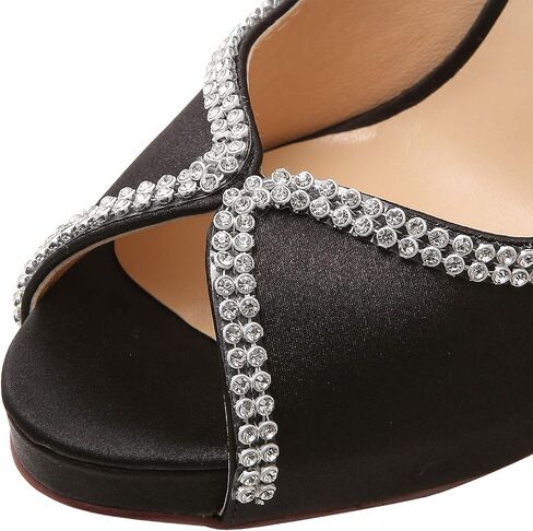 ELEGANTPARK EP11083 Women Pumps Peep Toe Rhinestones Platform High Heel Satin Evening Wedding Dress Shoes in Saudi Arabia