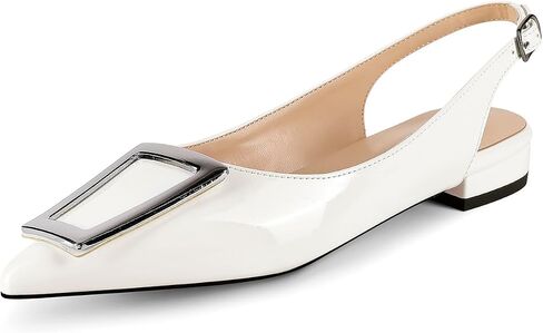 Slingback Flats for Women,Pointed Toe Slingback Pumps Trapezoid Metal Buckle Dress Work Shoes in Saudi Arabia