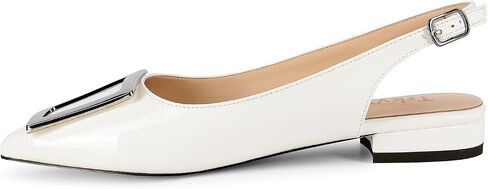Slingback Flats for Women,Pointed Toe Slingback Pumps Trapezoid Metal Buckle Dress Work Shoes in Saudi Arabia