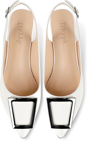 Slingback Flats for Women,Pointed Toe Slingback Pumps Trapezoid Metal Buckle Dress Work Shoes in Saudi Arabia