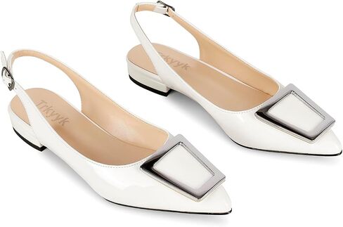 Slingback Flats for Women,Pointed Toe Slingback Pumps Trapezoid Metal Buckle Dress Work Shoes in Saudi Arabia