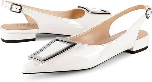 Slingback Flats for Women,Pointed Toe Slingback Pumps Trapezoid Metal Buckle Dress Work Shoes in Saudi Arabia