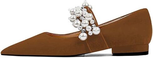 XYD Women's Pointed Toe Velvet Flats Pearl Strap Beaded Mary Janes Stylish Retro Party Dress Shoes in Saudi Arabia