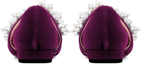 XYD Women's Pointed Toe Velvet Flats Pearl Strap Beaded Mary Janes Stylish Retro Party Dress Shoes in Saudi Arabia