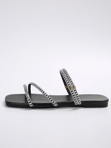 GORGLITTER Women's Trendy Rhinestone Sparkly Flat Sandals Strappy Slip on Open Toe Slide Sandals in Saudi Arabia
