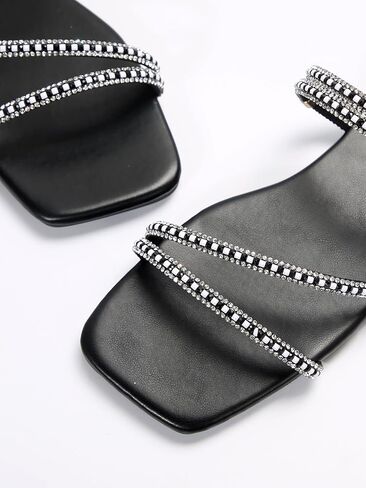GORGLITTER Women's Trendy Rhinestone Sparkly Flat Sandals Strappy Slip on Open Toe Slide Sandals in Saudi Arabia