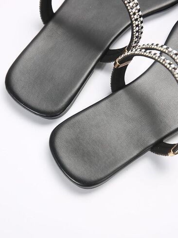 GORGLITTER Women's Trendy Rhinestone Sparkly Flat Sandals Strappy Slip on Open Toe Slide Sandals in Saudi Arabia