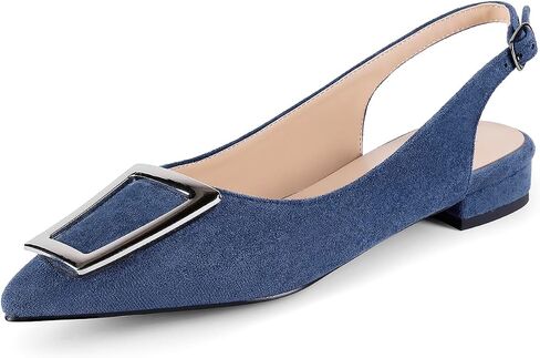 Slingback Flats for Women,Pointed Toe Slingback Pumps Trapezoid Metal Buckle Dress Work Shoes in Saudi Arabia
