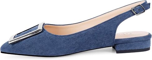 Slingback Flats for Women,Pointed Toe Slingback Pumps Trapezoid Metal Buckle Dress Work Shoes in Saudi Arabia
