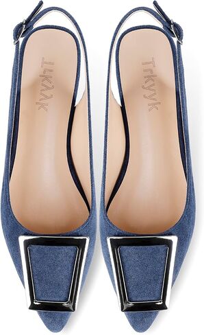 Slingback Flats for Women,Pointed Toe Slingback Pumps Trapezoid Metal Buckle Dress Work Shoes in Saudi Arabia