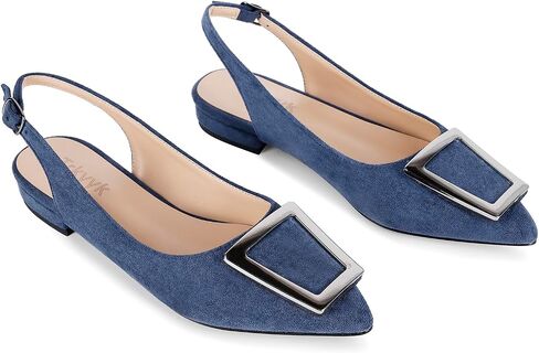 Slingback Flats for Women,Pointed Toe Slingback Pumps Trapezoid Metal Buckle Dress Work Shoes in Saudi Arabia