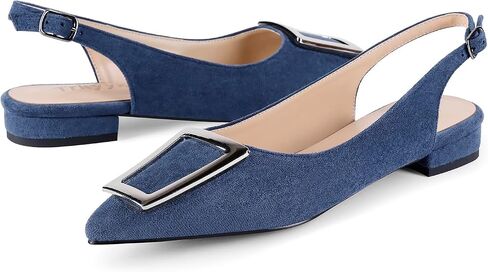 Slingback Flats for Women,Pointed Toe Slingback Pumps Trapezoid Metal Buckle Dress Work Shoes in Saudi Arabia