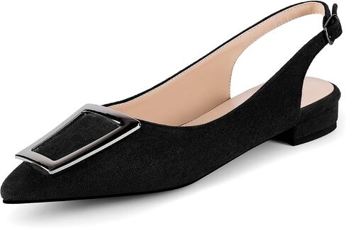 Slingback Flats for Women,Pointed Toe Slingback Pumps Trapezoid Metal Buckle Dress Work Shoes in Saudi Arabia