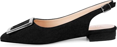 Slingback Flats for Women,Pointed Toe Slingback Pumps Trapezoid Metal Buckle Dress Work Shoes in Saudi Arabia