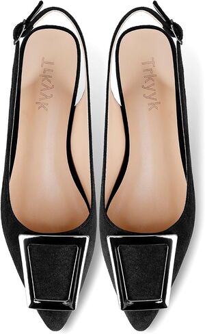 Slingback Flats for Women,Pointed Toe Slingback Pumps Trapezoid Metal Buckle Dress Work Shoes in Saudi Arabia