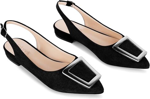 Slingback Flats for Women,Pointed Toe Slingback Pumps Trapezoid Metal Buckle Dress Work Shoes in Saudi Arabia