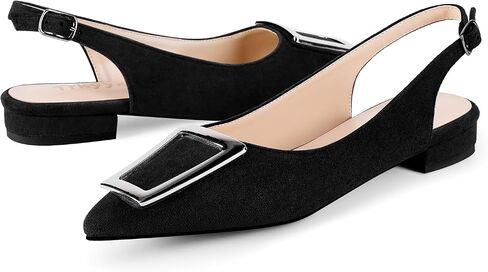 Slingback Flats for Women,Pointed Toe Slingback Pumps Trapezoid Metal Buckle Dress Work Shoes in Saudi Arabia