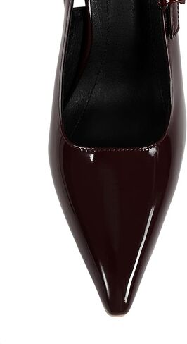 حذاء نسائي بكعب عالٍ من Slingback وكعب عالٍ ومقدمة مربعة مع حزام بإبزيم معدني سهل الارتداء بدون ظهر مصنوع من الجلد اللامع وحفلات الزفاف in Saudi Arabia