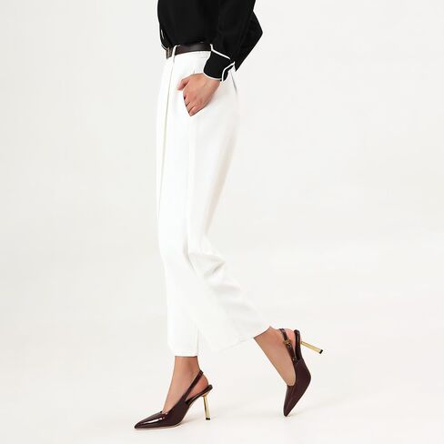 حذاء نسائي بكعب عالٍ من Slingback وكعب عالٍ ومقدمة مربعة مع حزام بإبزيم معدني سهل الارتداء بدون ظهر مصنوع من الجلد اللامع وحفلات الزفاف in Saudi Arabia