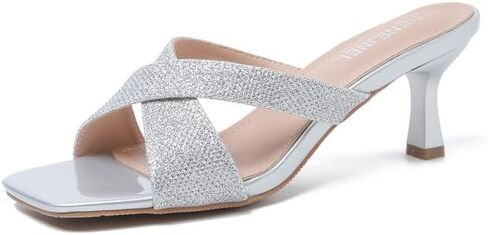Womens Low Kitten Heel Mule Sandals Square Open Toe Cross Strap Slip on Slide Slippers Summer Wedding Evening Party Dress Shoes in Saudi Arabia