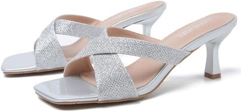 Womens Low Kitten Heel Mule Sandals Square Open Toe Cross Strap Slip on Slide Slippers Summer Wedding Evening Party Dress Shoes in Saudi Arabia