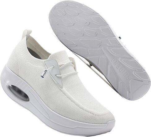 أحذية مشي نسائية بيضاء سهلة الارتداء، أحذية رياضية شبكية للتنفس، وسادة هوائية، دعم قوس القدم، أحذية رياضية للنساء والفتيات، أحذية خفيفة الوزن خفيفة الوزن مضادة للانزلاق، مقاس 8.5 in Kuwait