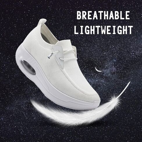 أحذية مشي نسائية بيضاء سهلة الارتداء، أحذية رياضية شبكية للتنفس، وسادة هوائية، دعم قوس القدم، أحذية رياضية للنساء والفتيات، أحذية خفيفة الوزن خفيفة الوزن مضادة للانزلاق، مقاس 8.5 in Kuwait
