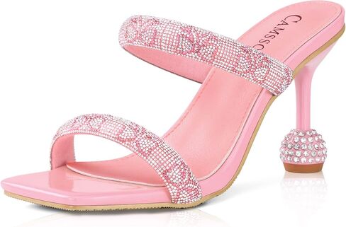 CAMSSOO Women's Rhinestones Heels Sandals Square Open Toe Strappy Slip On Mules Dress Sexy Fashion Wedding Backless Stilettos Heeled Slippers in Saudi Arabia