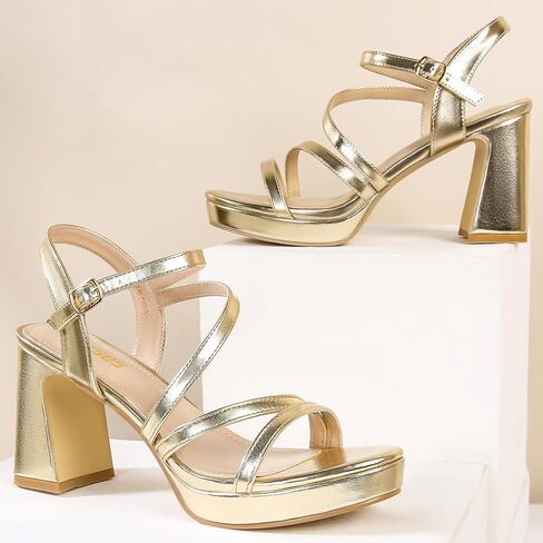 rsxses منصة حذاء بكعب مكتنز للنساء الكاحل حزام الكعوب الصنادل Strappy مع المفتوحة تو الزفاف حفلة موسيقية الزفاف النساء فستان أحذية in Kuwait