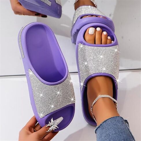 Women's Rhinestone Slides Dazzling Glitter Slippers with Thick Sole Crystal Platform Casual Bling Sandals for Women Diamond Pillow Slippers Open Toe ﻿ in Saudi Arabia