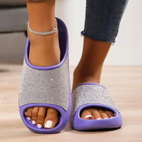 Women's Rhinestone Slides Dazzling Glitter Slippers with Thick Sole Crystal Platform Casual Bling Sandals for Women Diamond Pillow Slippers Open Toe ﻿ in Saudi Arabia