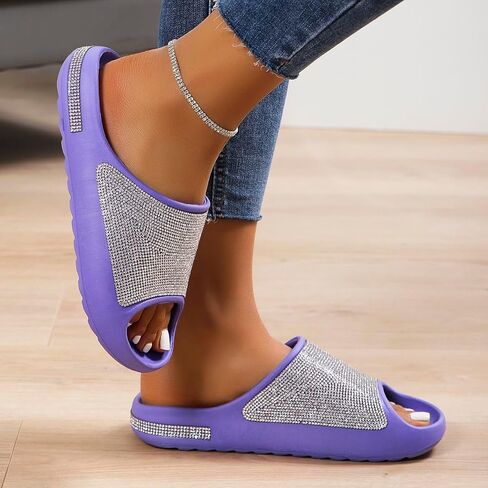 Women's Rhinestone Slides Dazzling Glitter Slippers with Thick Sole Crystal Platform Casual Bling Sandals for Women Diamond Pillow Slippers Open Toe ﻿ in Saudi Arabia