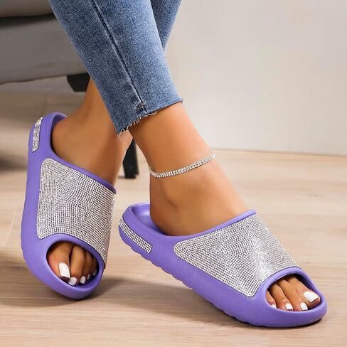 Women's Rhinestone Slides Dazzling Glitter Slippers with Thick Sole Crystal Platform Casual Bling Sandals for Women Diamond Pillow Slippers Open Toe ﻿ in Saudi Arabia