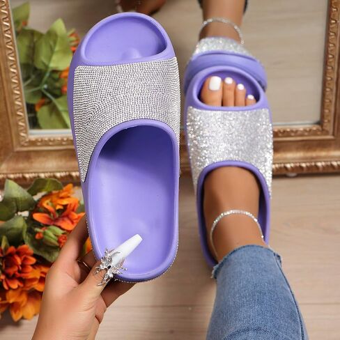 Women's Rhinestone Slides Dazzling Glitter Slippers with Thick Sole Crystal Platform Casual Bling Sandals for Women Diamond Pillow Slippers Open Toe ﻿ in Saudi Arabia