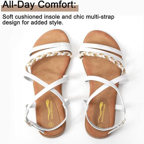 DAYDAYGO Women's Elegant Flat Sandals with Adjustable Ankle Strap and Memory Foam - Dressy and Comfortable for Summer - Fashionable and Trendy for Girls and Women - Strappy Sandal in Saudi Arabia