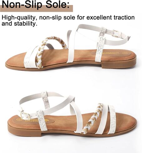 DAYDAYGO Women's Elegant Flat Sandals with Adjustable Ankle Strap and Memory Foam - Dressy and Comfortable for Summer - Fashionable and Trendy for Girls and Women - Strappy Sandal in Saudi Arabia