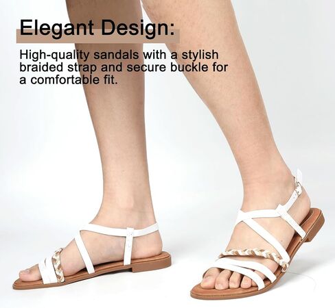 DAYDAYGO Women's Elegant Flat Sandals with Adjustable Ankle Strap and Memory Foam - Dressy and Comfortable for Summer - Fashionable and Trendy for Girls and Women - Strappy Sandal in Saudi Arabia