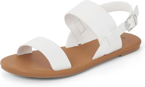 ALICEPUB Women's Comfortable Flat Sandals, Two Strap Ankle Buckle Sandals Open Toe Leather Summer Flat Sandals for Women in Saudi Arabia