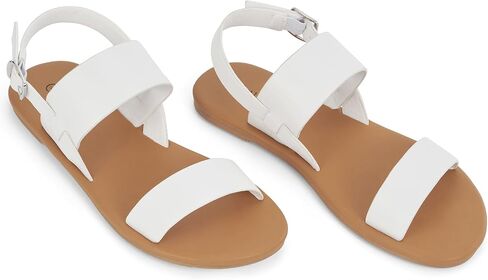 ALICEPUB Women's Comfortable Flat Sandals, Two Strap Ankle Buckle Sandals Open Toe Leather Summer Flat Sandals for Women in Saudi Arabia