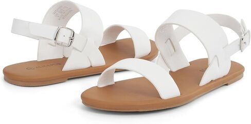 ALICEPUB Women's Comfortable Flat Sandals, Two Strap Ankle Buckle Sandals Open Toe Leather Summer Flat Sandals for Women in Saudi Arabia