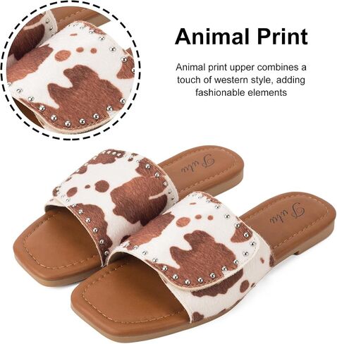 Putu Women's Flat Sandals Studded Slide Sandals Animal Print Western Sandals in Saudi Arabia