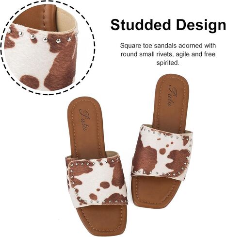 Putu Women's Flat Sandals Studded Slide Sandals Animal Print Western Sandals in Saudi Arabia
