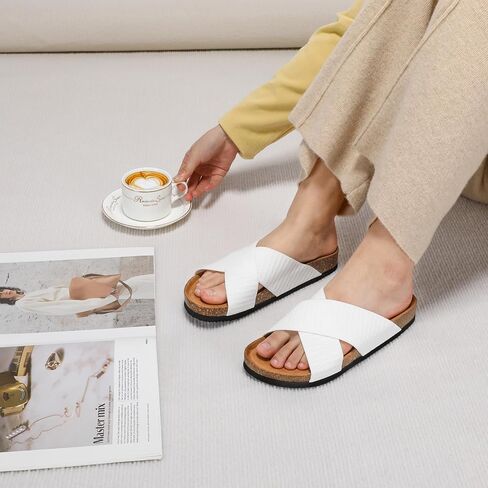Slide Sandals for Women Cork Footbed with Soft Knit Comfort X Tape Sandals in Saudi Arabia