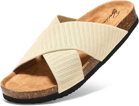 Slide Sandals for Women Cork Footbed with Soft Knit Comfort X Tape Sandals in Saudi Arabia