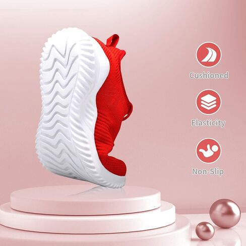 أحذية رياضية سهلة الارتداء للنساء - أحذية رياضية عصرية، أحذية مشي غير قابلة للانزلاق، خفيفة الوزن وقابلة للتنفس، أحذية ركض شبكية مريحة باللون الأحمر 8.5 in Kuwait