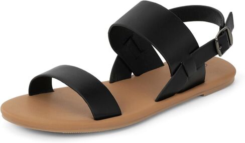 ALICEPUB Women's Comfortable Flat Sandals, Two Strap Ankle Buckle Sandals Open Toe Leather Summer Flat Sandals for Women in Saudi Arabia