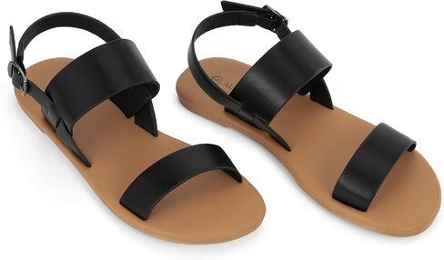 ALICEPUB Women's Comfortable Flat Sandals, Two Strap Ankle Buckle Sandals Open Toe Leather Summer Flat Sandals for Women in Saudi Arabia