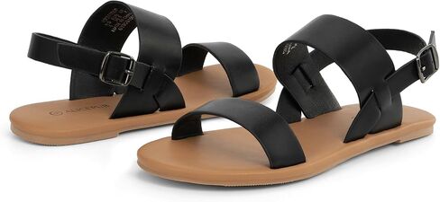 ALICEPUB Women's Comfortable Flat Sandals, Two Strap Ankle Buckle Sandals Open Toe Leather Summer Flat Sandals for Women in Saudi Arabia