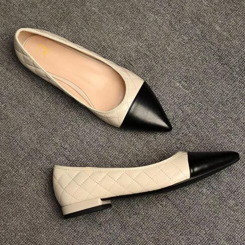Women Casual Cap Toe Flats Slip on Pointed toe Ballet Flats Two Tone 0.5" Low Flat Heel Pumps Comfort Colorblock Basic Flat Dress Shoes Work Chic Driver Flats Fall 4-11 M US in Saudi Arabia