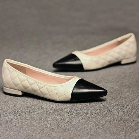 Women Casual Cap Toe Flats Slip on Pointed toe Ballet Flats Two Tone 0.5" Low Flat Heel Pumps Comfort Colorblock Basic Flat Dress Shoes Work Chic Driver Flats Fall 4-11 M US in Saudi Arabia